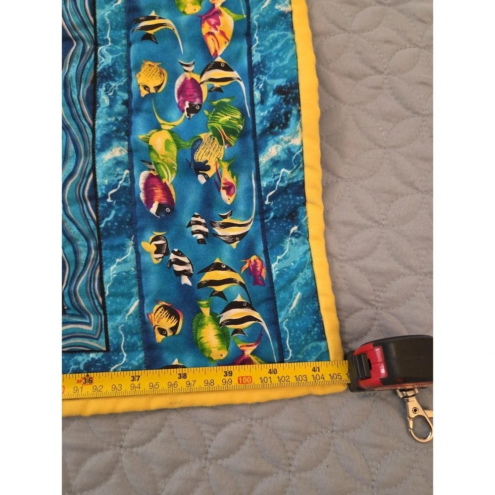 Handmade‎ Crib Lap Blanket Ocean Life Dolphins Whales Blue Yellow 42